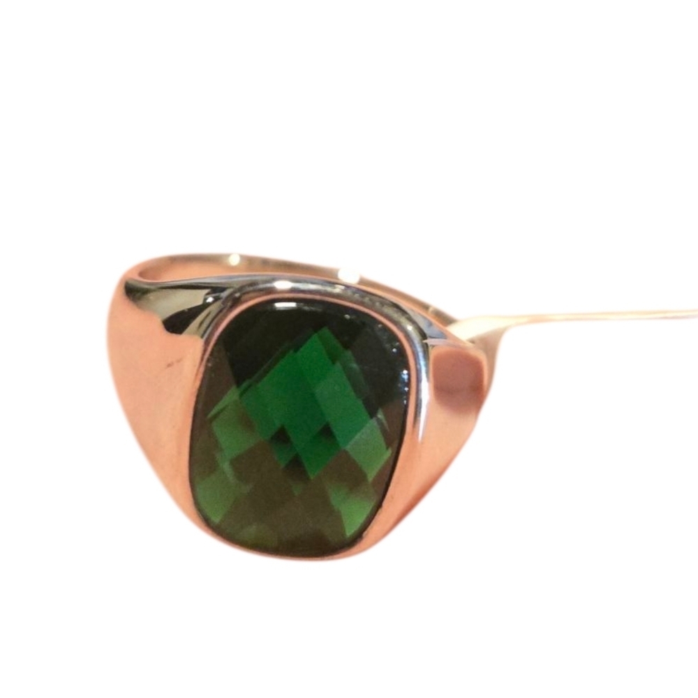 Stainless Steel Ring With Green Stone Size 11